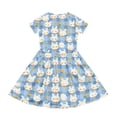 thumbnail image 4 of yuCgh Girls Easter Party Dress, Short Sleeve Summer Dress with Pocket & Floral Print, Lightweight Casual Easter Dress for Children,Blue 110, 4 of 5