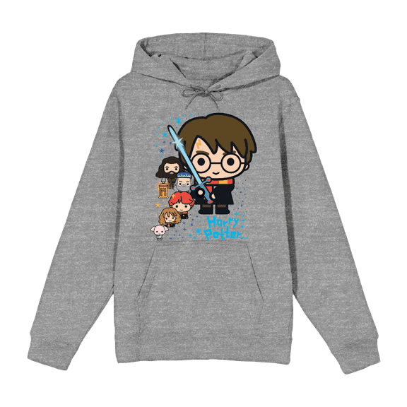 Harry Potter Chibi Characters & Glowing Sword Long Sleeve Unisex Adult Hooded Sweatshirt-Medium