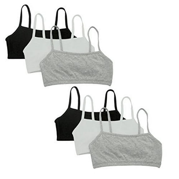 Fruit of the Loom Women's 42 Cotton Spaghetti Strap Sports Bra, White/Heather Grey/Black (6 Pack)