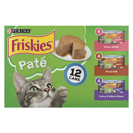(12 Pack) Friskies Pate Wet Cat Food Variety Pack  Salmon  Turkey & Grilled  5.5 oz. Cans