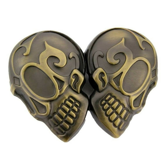 Skull Belt Buckle Brass Finished Dual Skulls Goth Hip Hop Rock Metal Halloween Costume Party unisex