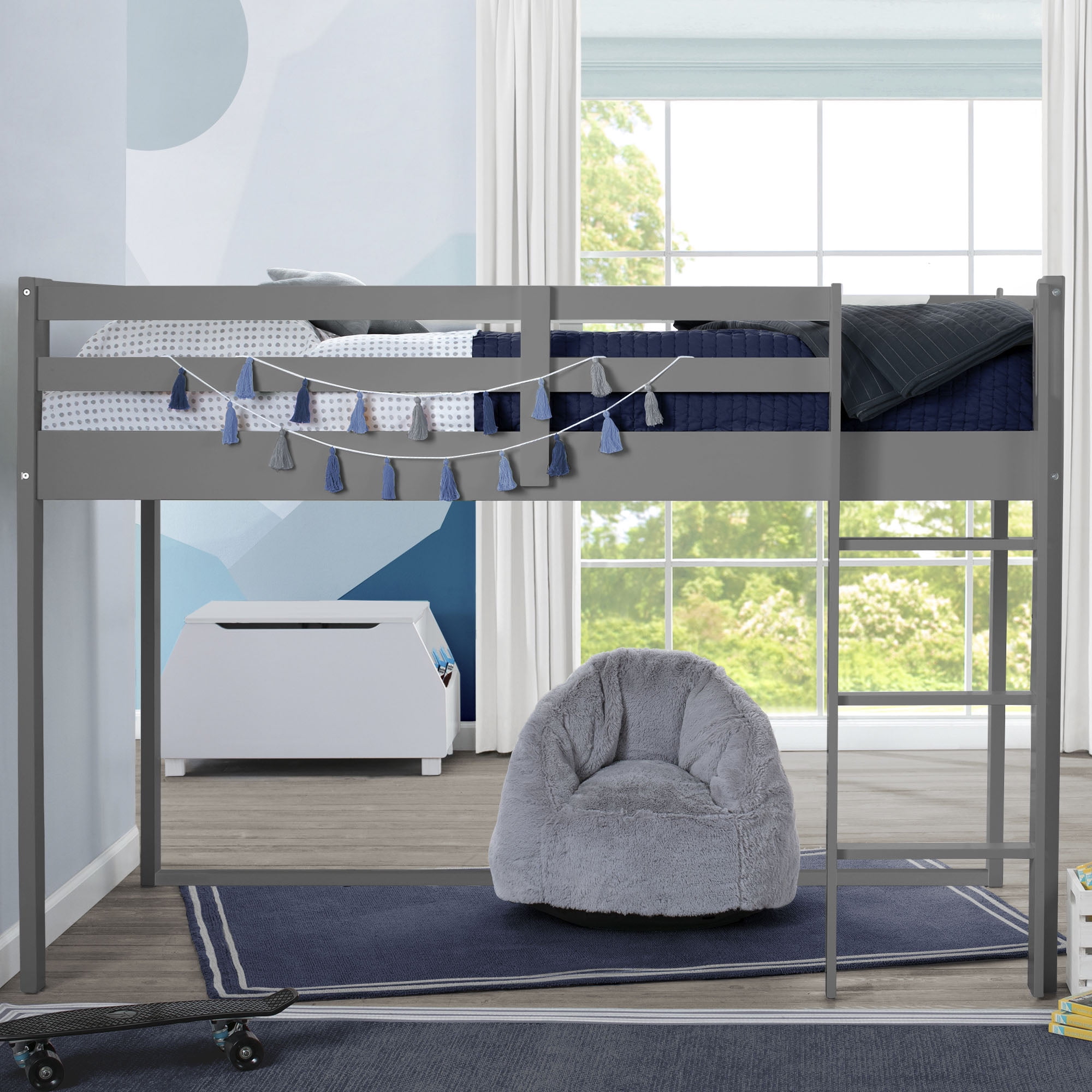 Delta Children Twin Loft Bed With, Loft Bed Curtains Gray