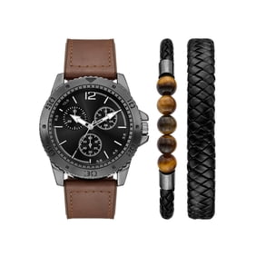 Folio Adult Men's PU Leather Brown 48mm 3pc Wristwatch Set
