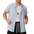 thumbnail image 2 of VEKDONE Men's Button Down Shirts Summer Short Sleeve Collared V Neck Tee Casual Solid Color Loose Fit Business Work Tops Light Blue XL, 2 of 6
