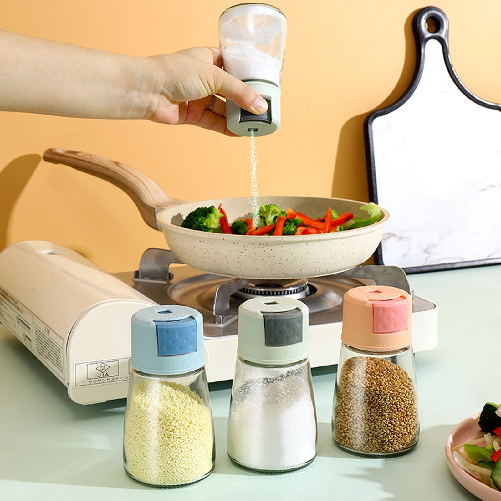 Salt Control Bottle Home Kitchen Sugar Bowl Push Type Seasoning Dispenser  Pepper Shaker Spice Salt Sugar Bottle Kitchen Gadgets