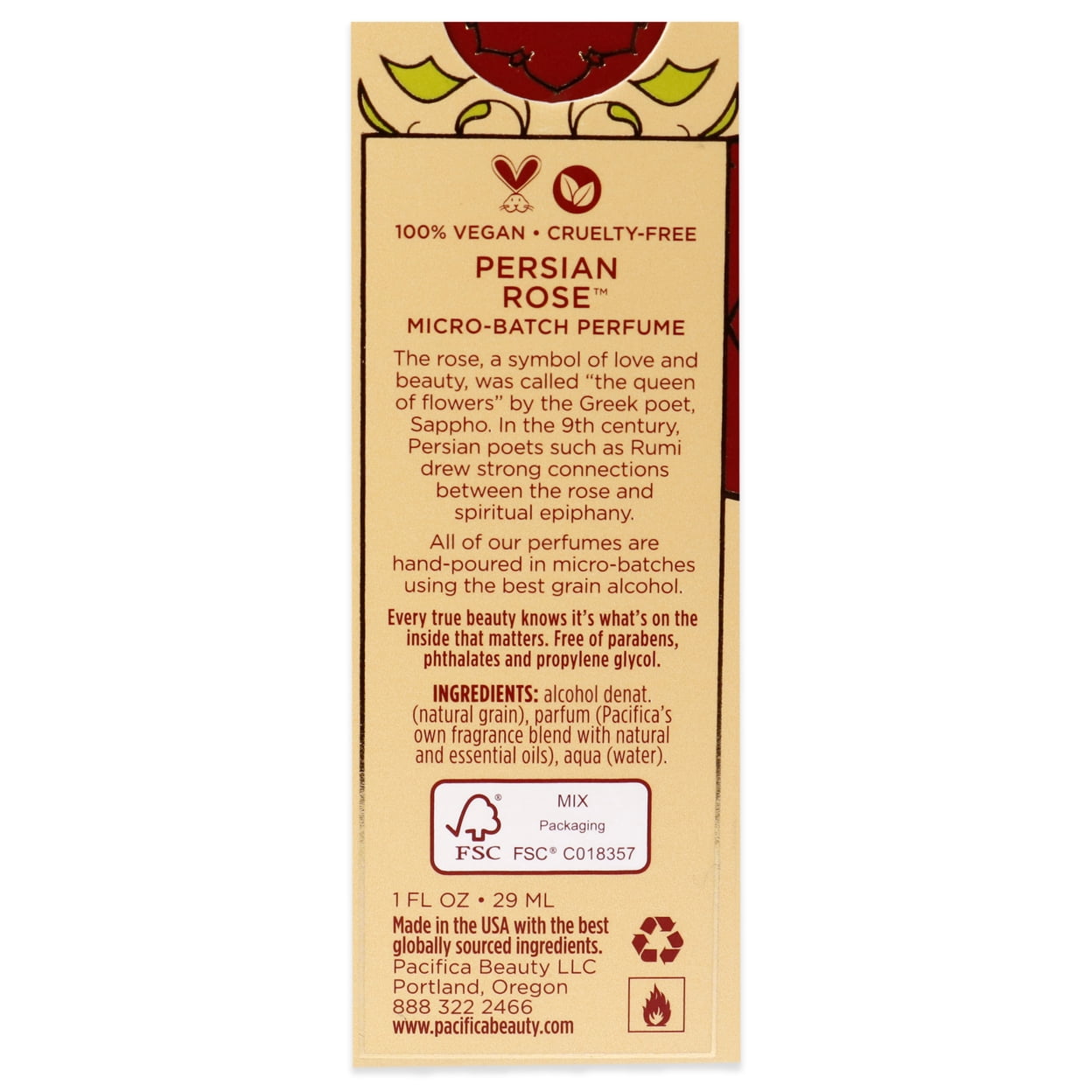 Pacifica Persian Rose Perfume, 1 oz Perfume Spray