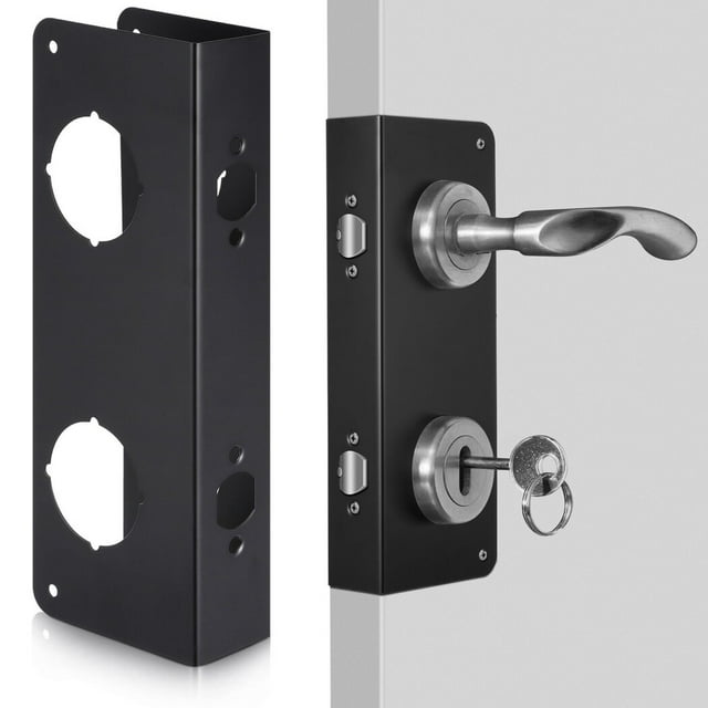Lock and Door Reinforcement Plate, Dual Bore Door Lock Reinforcer, 2-3/8" Backset Stainless Steel Door Guard, Door Jamb Reinforcement for 1-3/4" Front Entry and Bedroom Doors