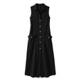 thumbnail image 4 of Guieoi Summer Dresses for Women under $10 Plus Size V-Neck Solid-Color Casual Sleeveless Long Dress with Pockets Black XXL, 4 of 7