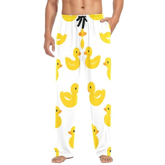 Cotton Mens PJ Pajama Pants Bottoms Waistband Sleepwear with Pockets Yellow Duck Toy