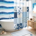 thumbnail image 5 of No Hook Shower Curtain, Blue Floral Shower Curtains for Bathroom with See Through Top Window, Spring Flowers Plants Patchwork Grid Bohemia Waterproof & Washable Bath Curtain Small Stall 36"x78", 5 of 9