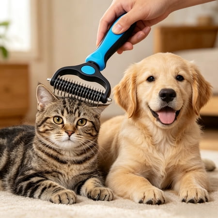 Dog Grooming Undercoat Rake Double Sided Pet Brush for Dematting and Shedding Removal Safe Comb for Dogs Cats with Thick Fur Long Hair Tangled Coats and Loose Undercoat