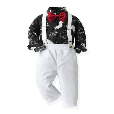

ZMHEGW Fall Outfits For Toddler Boys Long Sleeve Cartoon Dinosaur Prints T Shirt Tops Pants Child Kids Gentleman Outfits Set