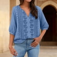 thumbnail image 3 of Womens Tops Cotton Linen Pleated 3/4 Sleeve Casual Solid Trendy Tops, 3 of 8