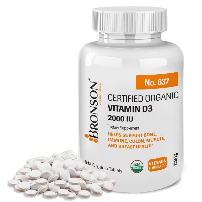 Bronson Vitamin D3 2000 IU USDA Certified Organic, 90 Tablets - Walmart ...