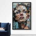 thumbnail image 3 of IDEA4WALL Framed Canvas Print Wall Art Debris Stacking Woman Face Wall Decor Mixed Media Portrait Print Colorful Pastel Modern Art Contemporary Relax/Zen for Home Decor - 24"x36" Black, 3 of 5