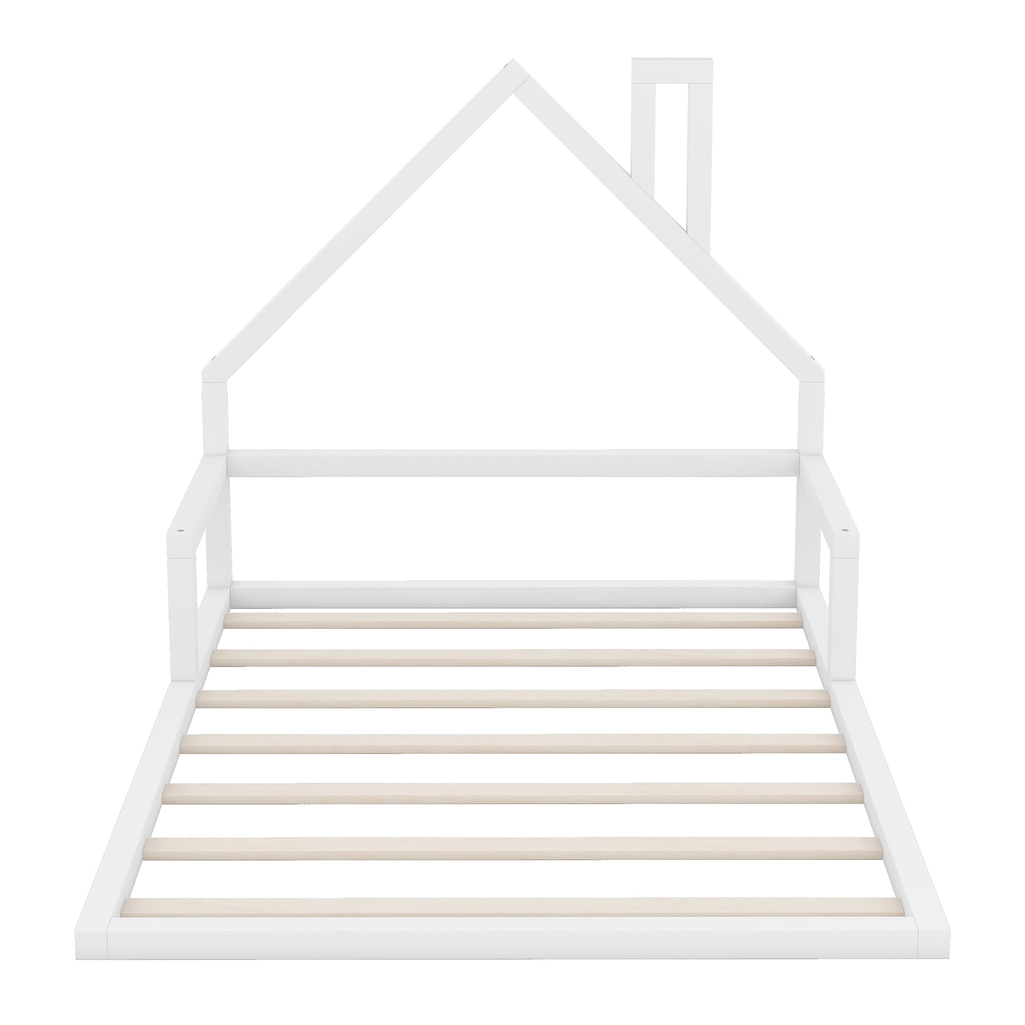 Leumius Full Size Floor Bed with House-Shaped Headboard,Montessori Bed Low Floor Bed Frame with Slats for Boys Girls,No Box Spring Needed,White