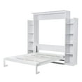 thumbnail image 6 of Queen Size Murphy Bed with LED Lights and Shelves, Solid Wood Mobile Cabinet Bed Wall Bed Chest Bed Platform Bed, Can be Folded into Cabinet for Home Office or Small Room, White, 6 of 7
