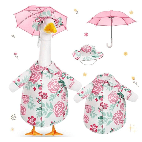 Porch Goose Outfit with Umbrella and Shirt, 23 inch Summer Goose Statue Costume for Garden Patio Outdoor Decoration