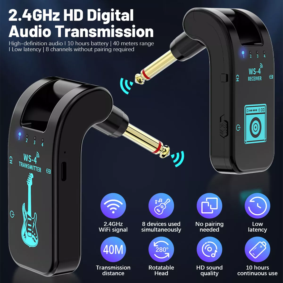 131Ft Wireless Guitar System Wireless Audio Electric Guitar Transmitter Receiver