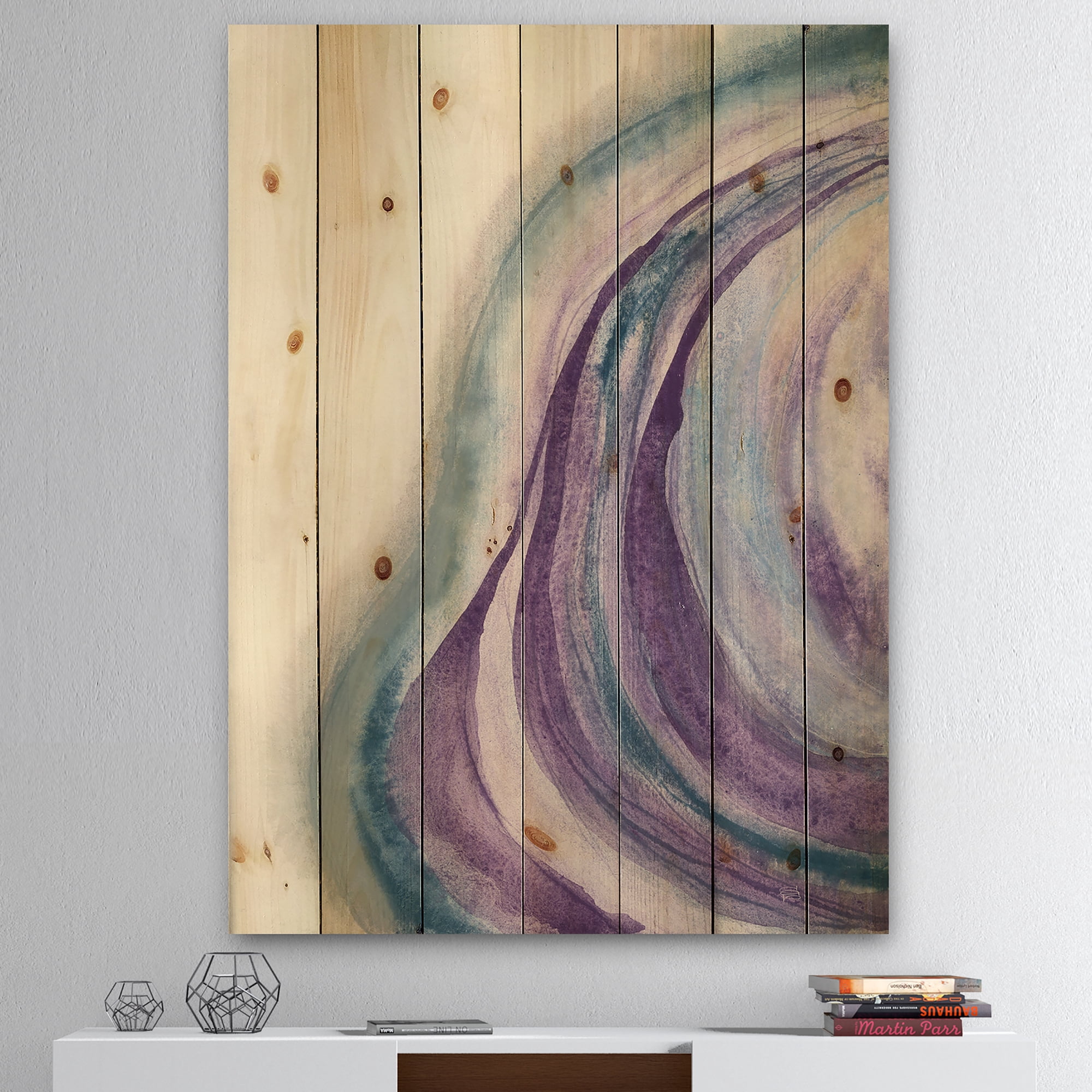 Designart 'Watercolor Geode II' Modern & Contemporary Print on Natural Pine Wood