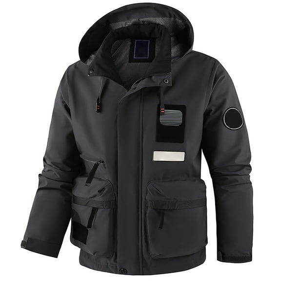 Luwomo Jackets for Mens Mens Fall and Winter Jackets Outdoor Windproof Hiking Long Sleeved Hooded Loose Fit Coat Tops Grey,L