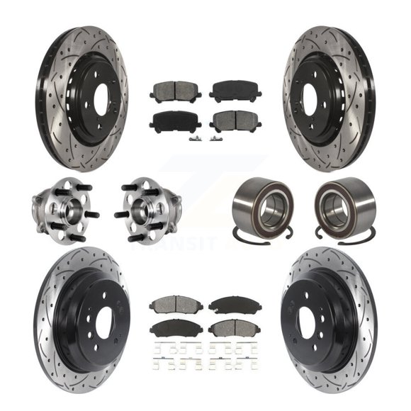 Transit Auto Roulements de Moyeu de Roue avant Arrière avec Rotors de Frein à Disque Enduits et Kit de Tampons Semi-Métalliques (10 Pcs) pour Voiture 2016-2022 Honda Pilot AWD - Côté Gauche Droit (Conducteur Passager) KBB-130756