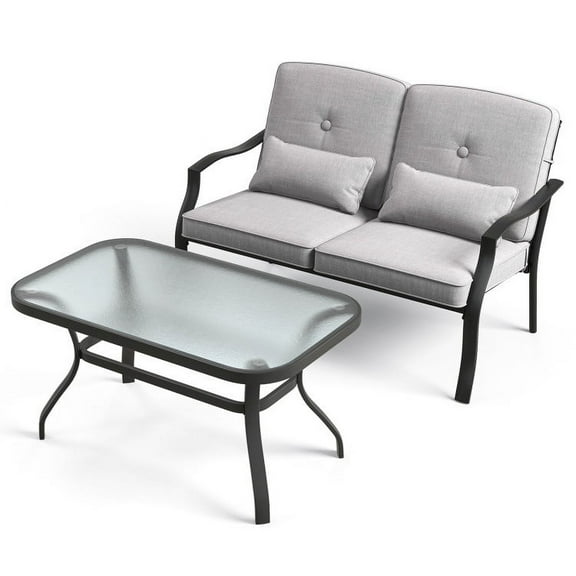 Spaco Outdoor Loveseat Chair Set, Deluxe Outdoor Patio with Tempered Glass Coffee Table