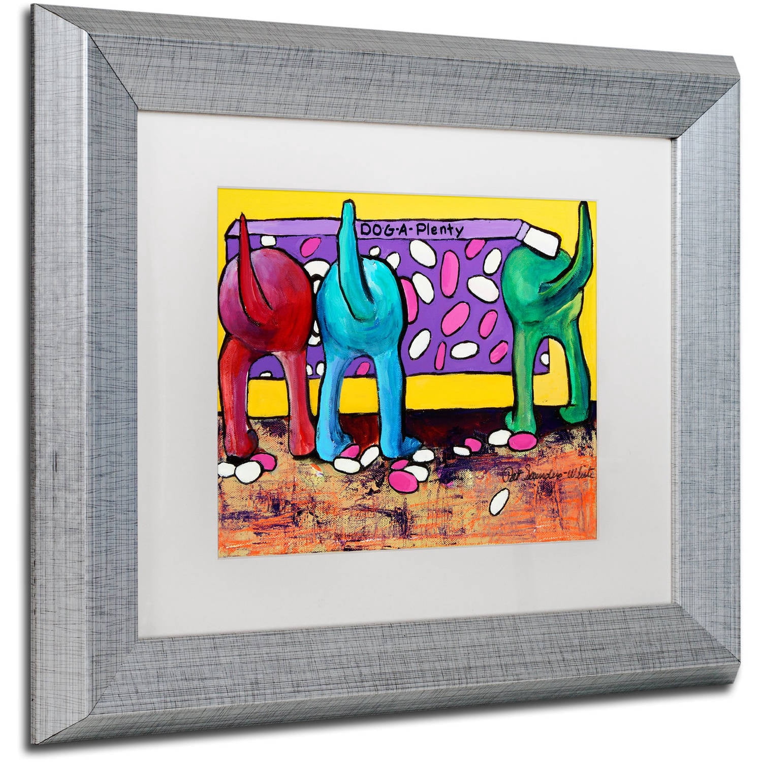 Trademark Fine Art "Dog-A-Plenty" Canvas Art by Pat Saunders-White, White Matte, Silver Frame