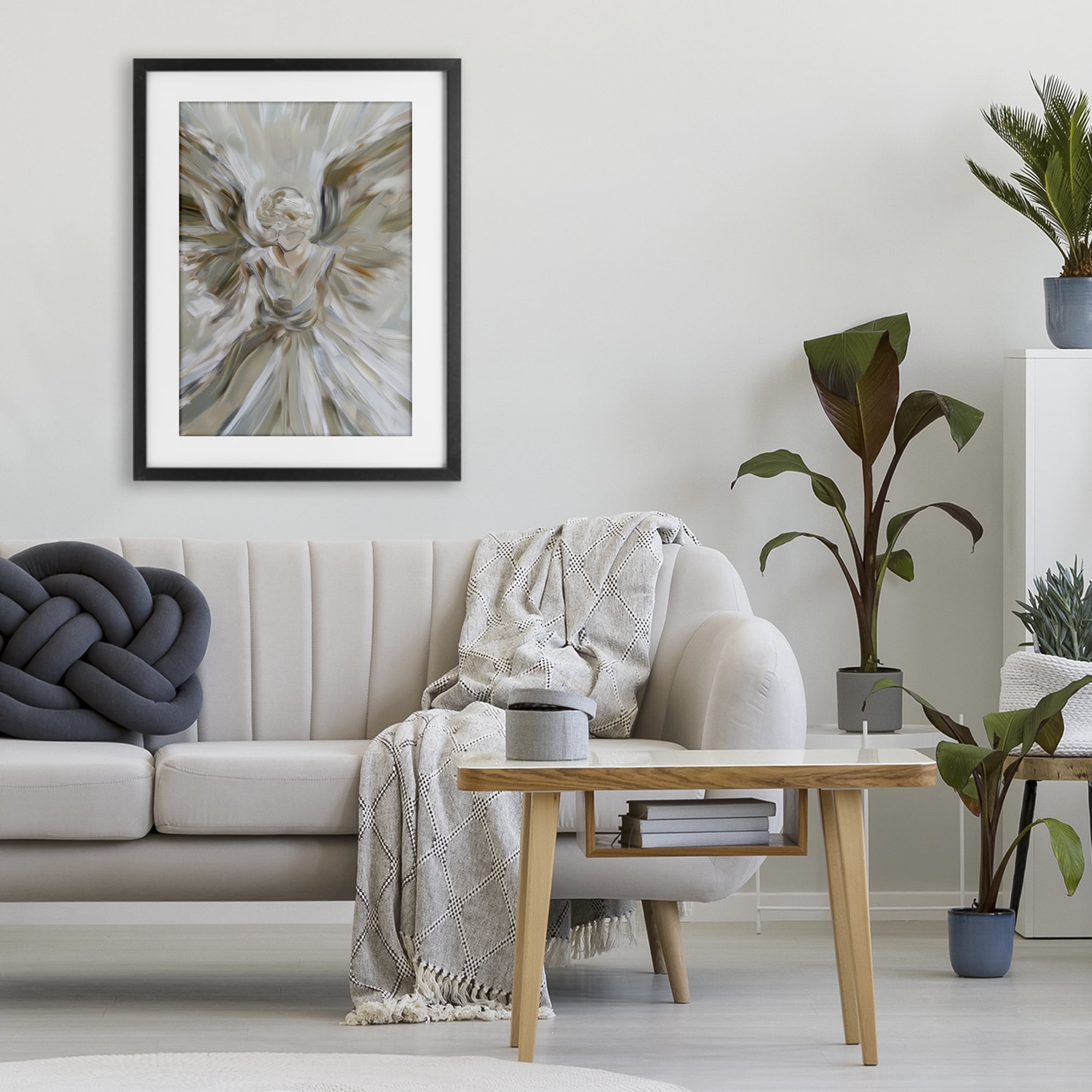 Stupell Industries Serene Angel with Flowing Wings Black Framed Print Under Glass, design by Petal Prints Design
