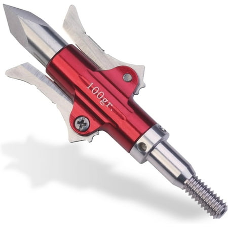 Rexpid II Mechanical Broadheads 100 Grain 3 Pack - 2 Blades Hunting Arrows Heads Open on Impact 1-1/2" Cut Arrow Tip for Compound Bow