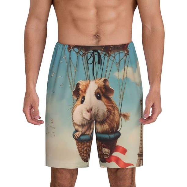 Fotbe Hot Air Balloon Guinea Pig Pantalones Cortos de Pijama para Hombre, Ropa de Dormir, Pantalones de Pijama Cortos para Hombre-Small