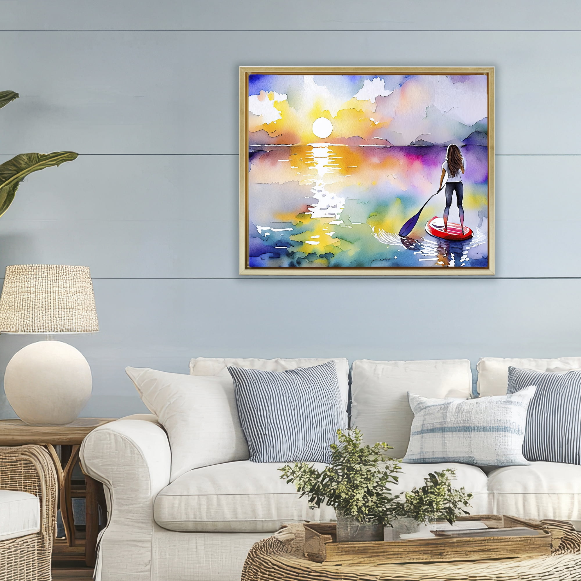 Stupell Industries Sunset Paddle Drift Gold Framed Floater Canvas Wall Art, design by Shelly Craig