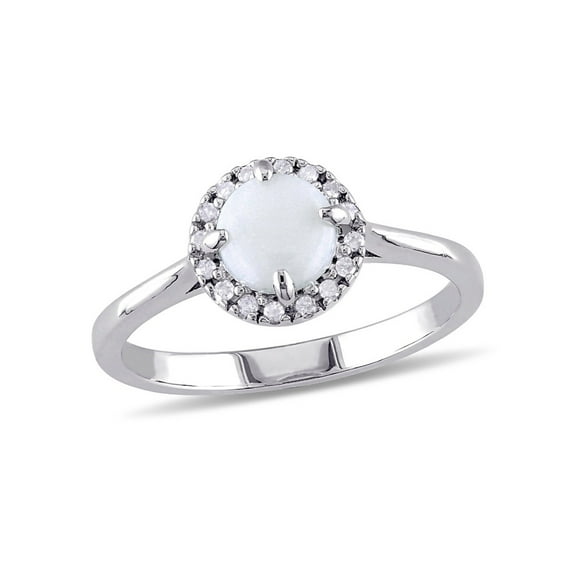 Gem & Harmony 1/2 Carat (Ctw) Opal Halo Ring in Sterling Silver for Women