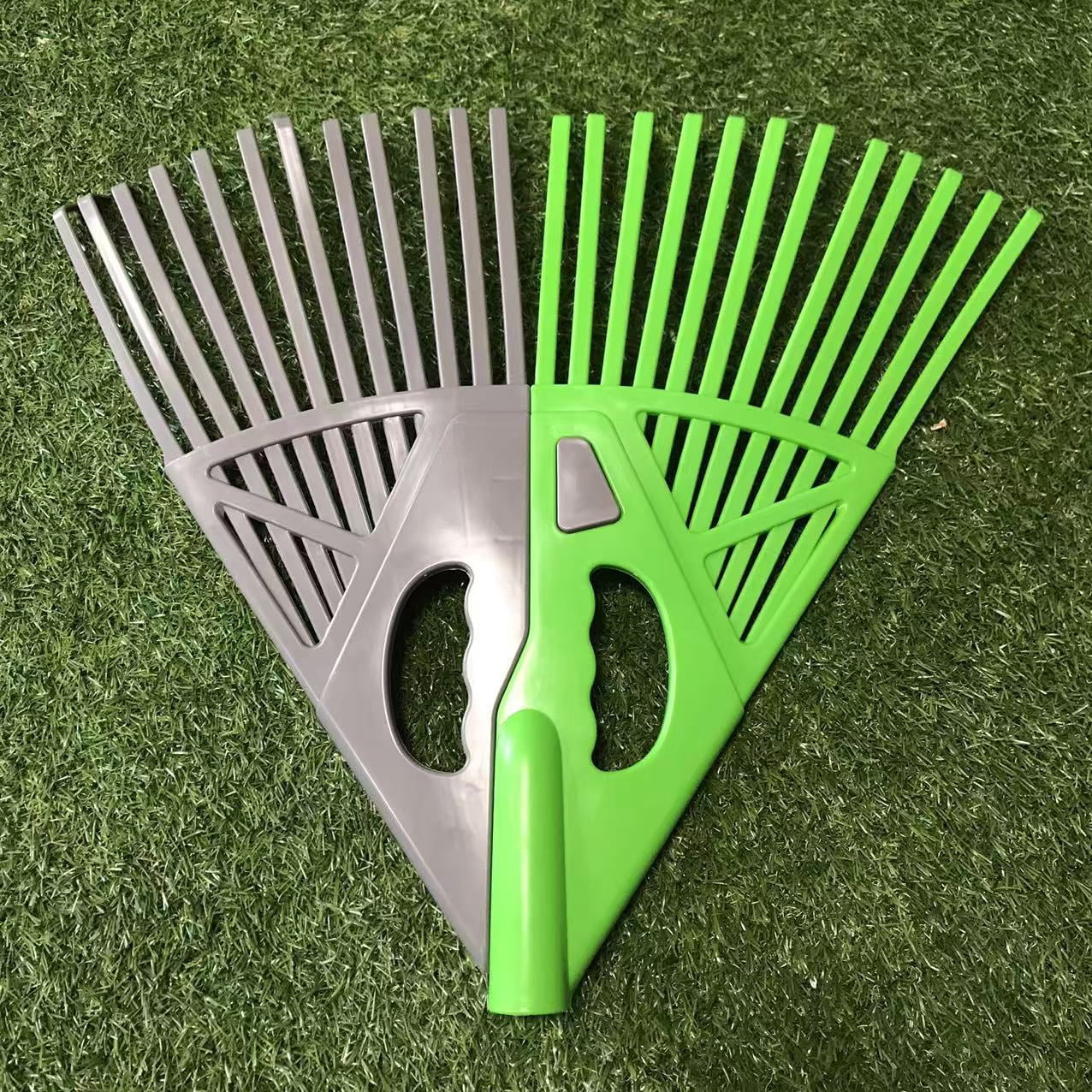 2-in-1 Handheld Garden Tool with Long Handle Extension, Leaf Rake and Grabber Combo, Adjustable Tine Rake for Yard Lawn Cleanup