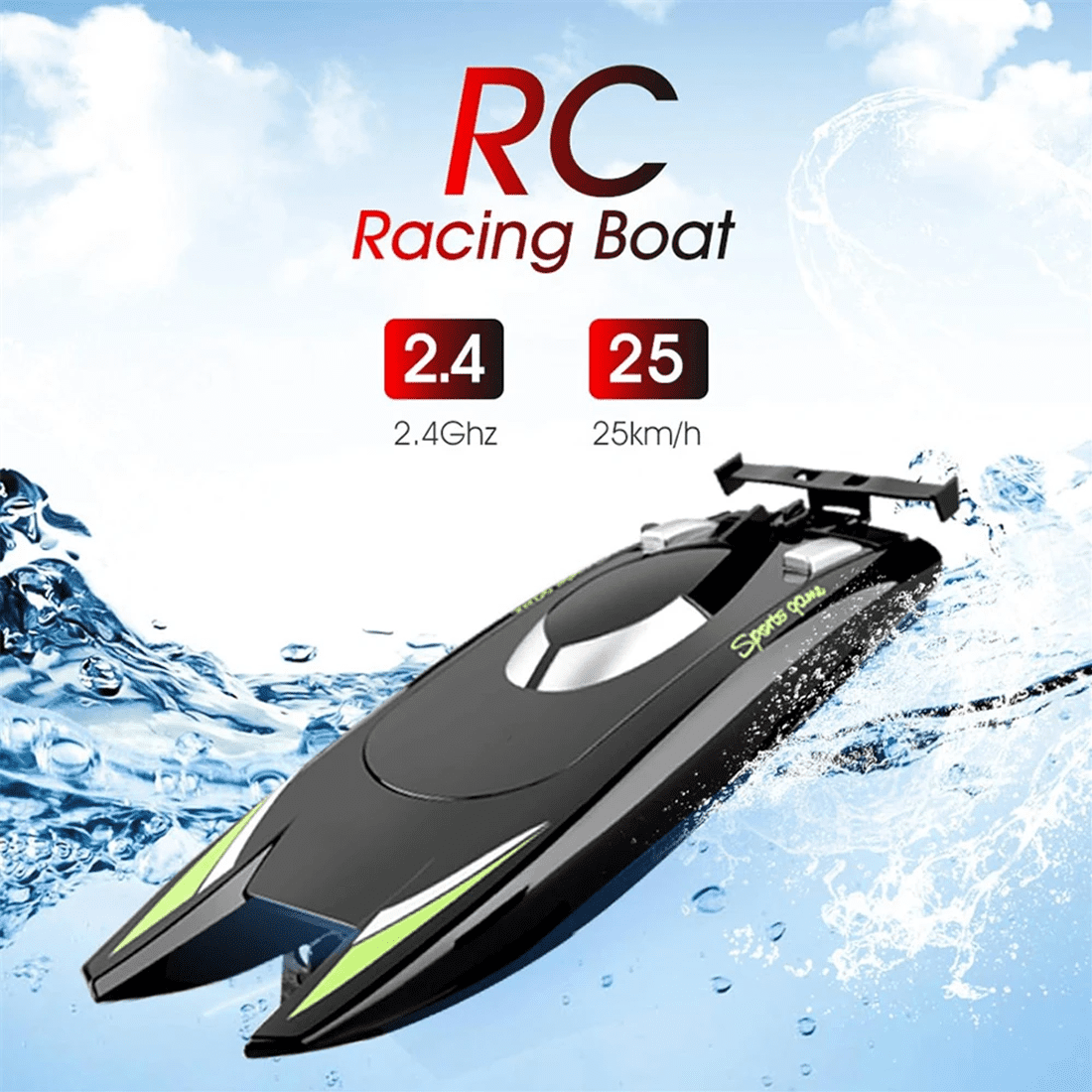 Dual Motor RC Boat, 2.4G Electric Waterproof Remote Control Boat Model, 30 KM/H High Speed Racing Speedboat
