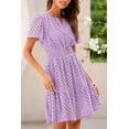 thumbnail image 6 of PRETTYGARDEN Womens Summer Short Dress V Neck Short Sleeve A Line Wear To Work Hollow Out Lace Ruffle Cute Casual Beach Party Dresses, 6 of 8