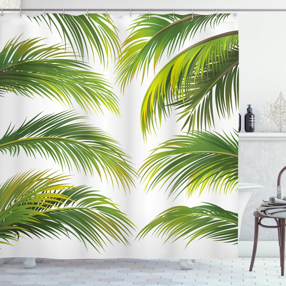 Palm Leaf Shower Curtain, Vivid Palm Leaves Growth Jungle Lush Foliage