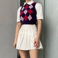 thumbnail image 3 of JINMGG 2024 Fall Winter Plus Size Sweaters for Women Clearance,Women's Sweater New Women's Round Neck Diamond Check Sweater Top Sleeveless Vest, 3 of 9