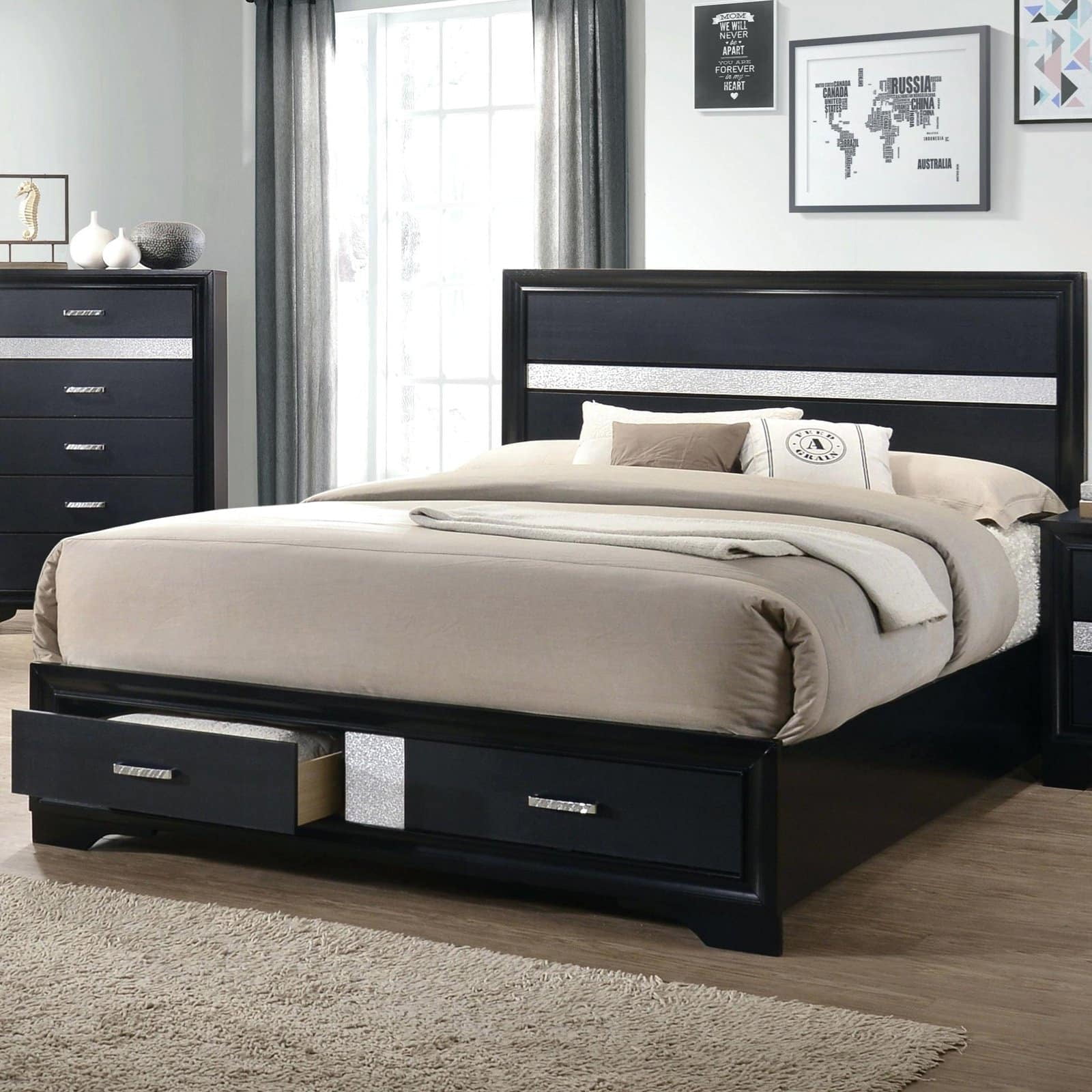 Miranda California King 2drawer Storage Bed Black