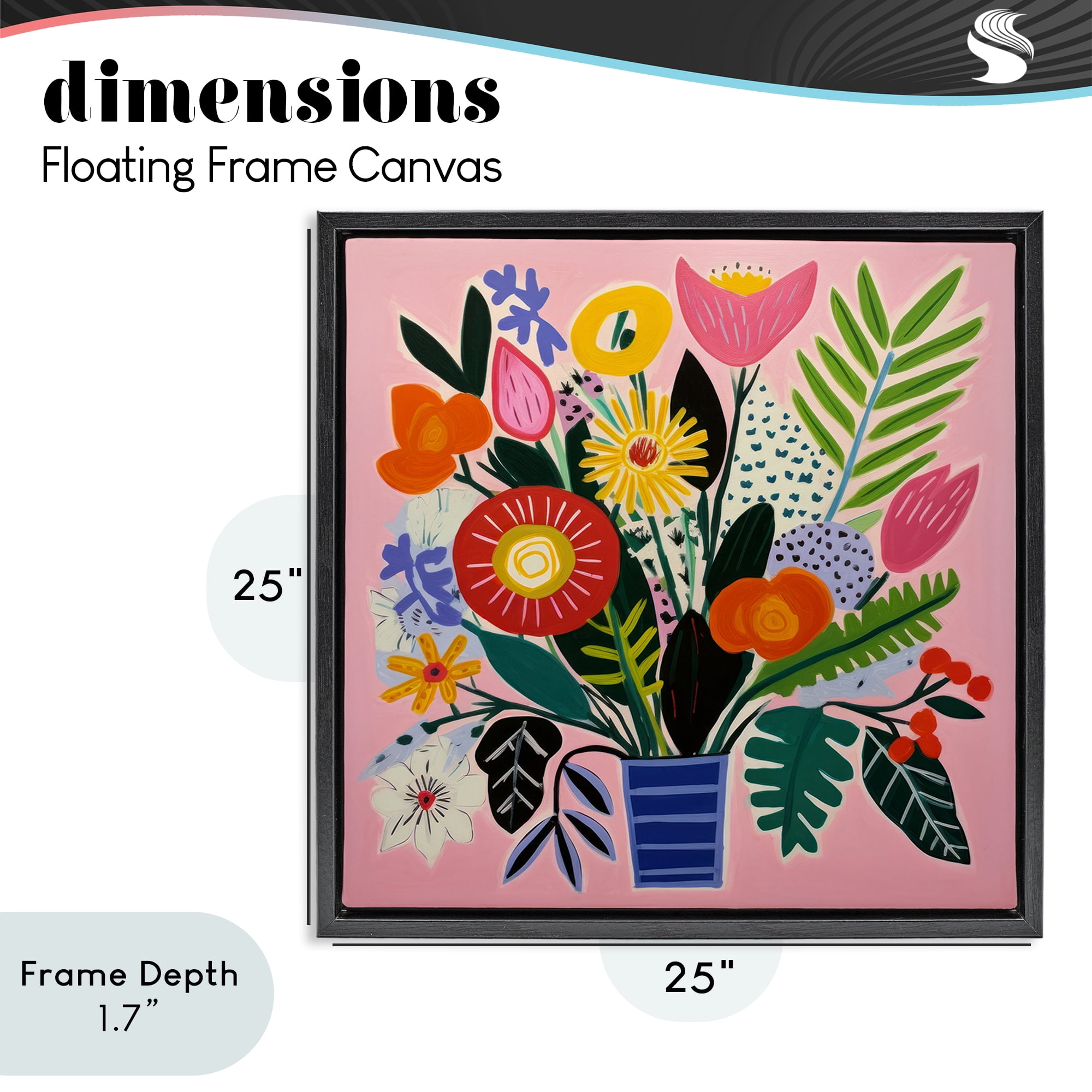Stupell Industries Floral Flourish Summer Bouquet Black Framed Floater Canvas Wall Art, design by Lazar Studio