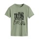 thumbnail image 1 of Camiseta informal holgada para una comodidad transpirable, manga corta, cuello redondo, talla S Top de verano verde oliva, estampado de letras en negro, 1 of 5