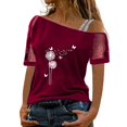 thumbnail image 1 of Gibobby Camiseta de manga corta para mujer Mujeres Impreso Hombro Tops Sexy Glitter Camisa de manga corta Blusa Tops(Vino,XL), 1 of 4
