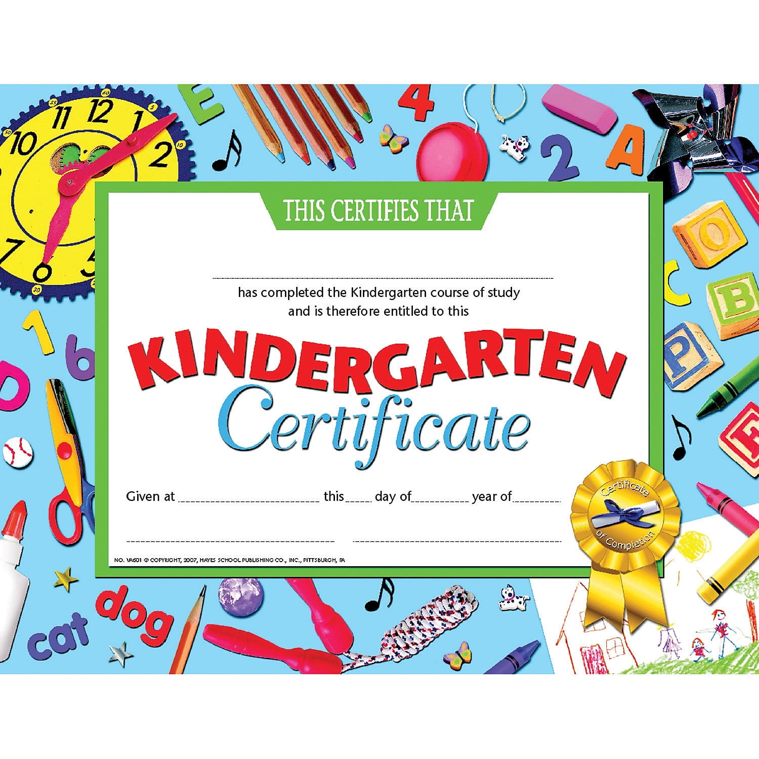 Assorted Publishers Hayes Blue Border Kindergarten Certificate 8 1/2''(L) x 11''(W) H-VA601