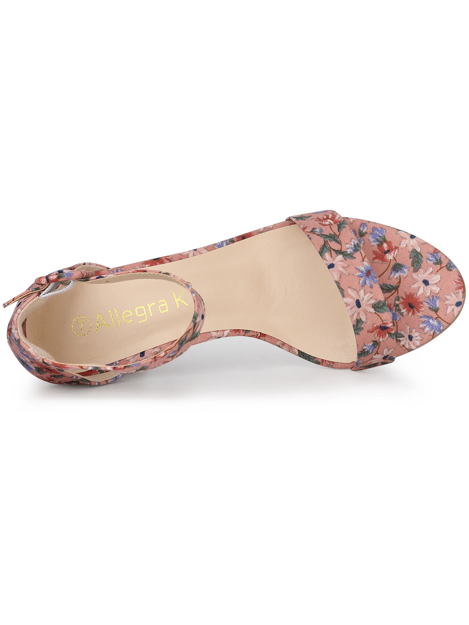 DARING DIVA Women's Floral Print Open Toe Block High Heels Red Sandals 10.5 Pink Red