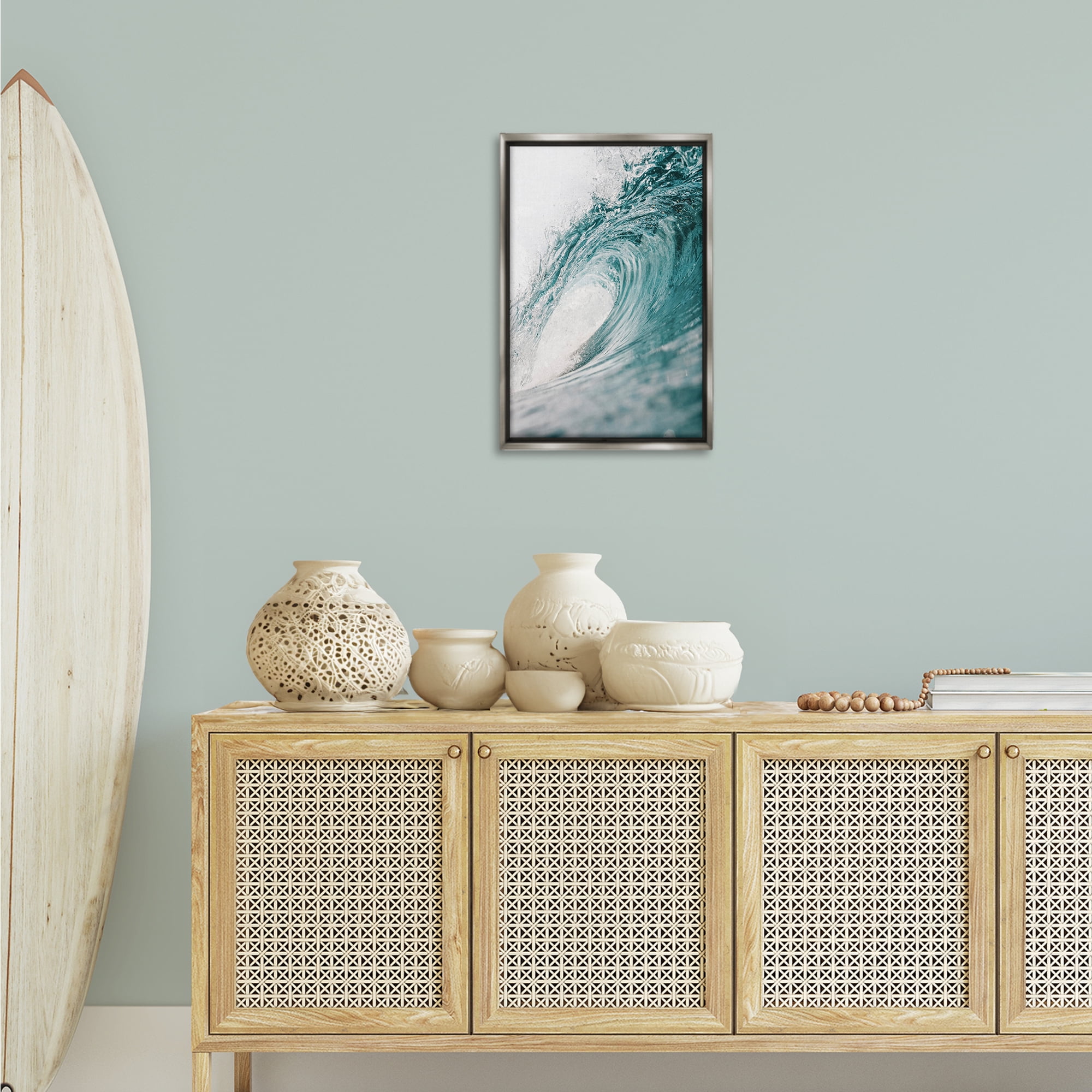 Stupell Industries Rolling Surf Waves Nautical & Beach Photography Gray Floater Framed Canvas Art Print Wall Art, 17 x 25