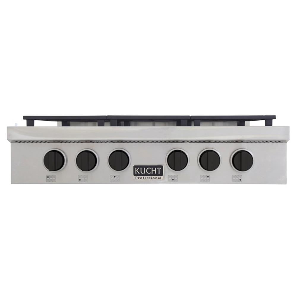 Pemberly Row 36" Propane Gas Range Top in Steel with Tuxedo Black Knobs