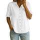thumbnail image 2 of Craaazy Women's Loose Fit Collared Blouse, Solid Color Short Sleeve Button Down Shirt, Breathable Cotton Linen Casual Top for Daily Wear, Work & Weekend Gifts, 2 of 9