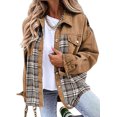 thumbnail image 1 of SHAR Women's denim jacket, long sleeve plaid button down shirt jacket, 1 of 5