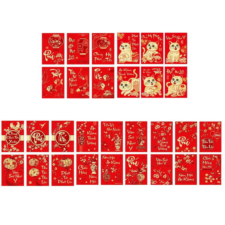 IOAOAI Vietnamese Red Envelope 30Pcs/Set Lucky Money Giving Stamped  Exquisite Vietnamese New Year Red Envelope 