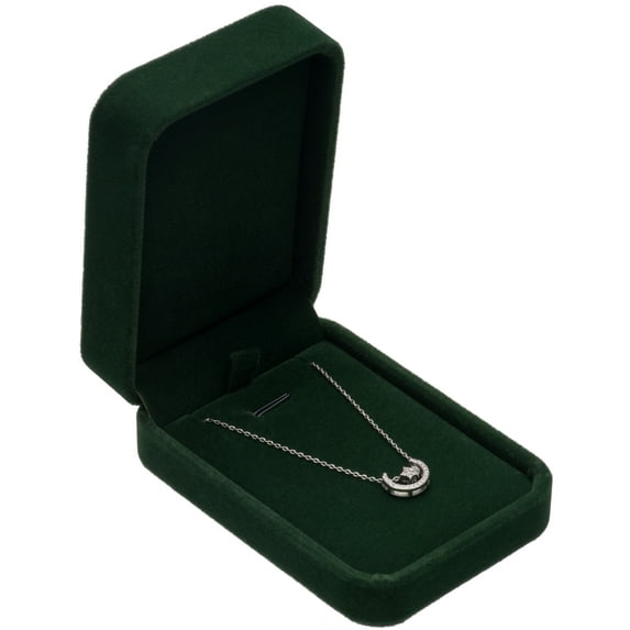 Velvet Necklace Storage Box Case Jewelry Display Box for Anniversary Propose Christmas (Green)